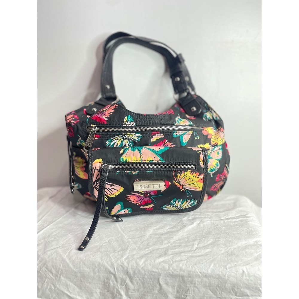 Rosetti Black Butterfly Print Hobo Shoulder Bag Purse